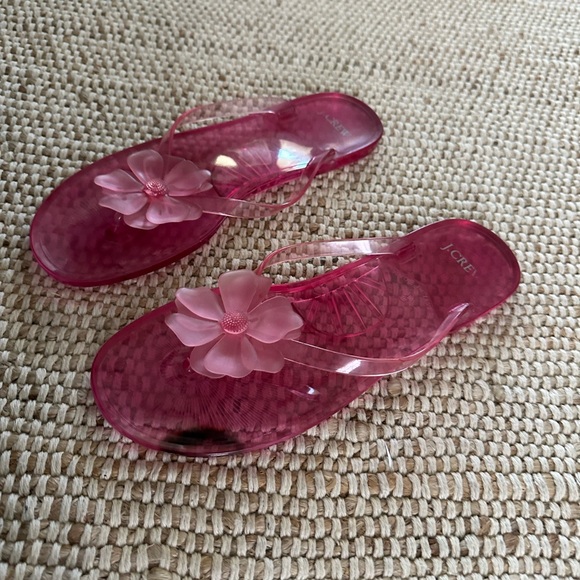 J. Crew Hot Pink Jelly Flip Flops with Flower Accent - Picture 2 of 6